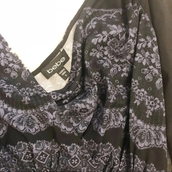 bebe | Purple & Black Lace Print Bodysuit - Picture 2 of 4